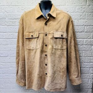 EDDIE BAUER Sz XL Tan Beige Washable Seattle Suede Leather Snap-Up Jacket •READ‼